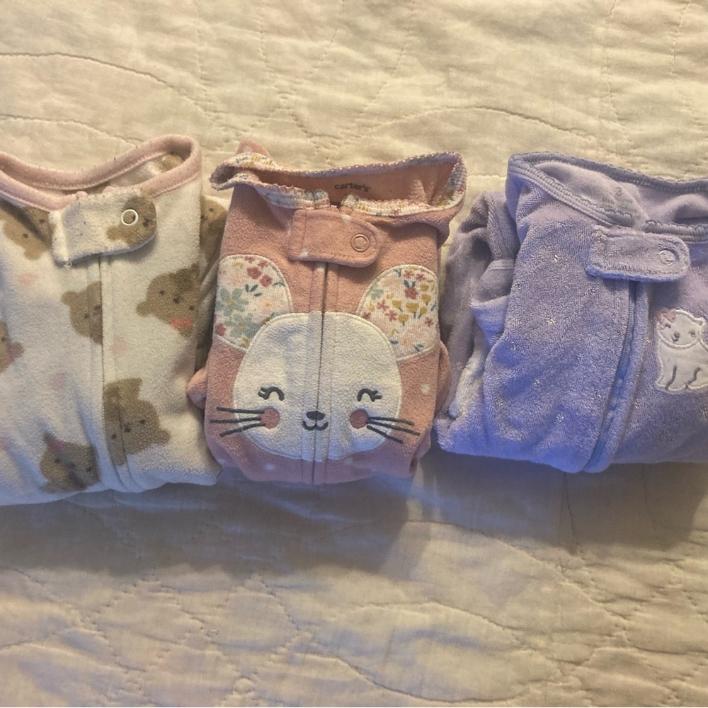 End of year sale! 0-3 month girl’s sleeper Bundle- Pink, Purple, Cream
